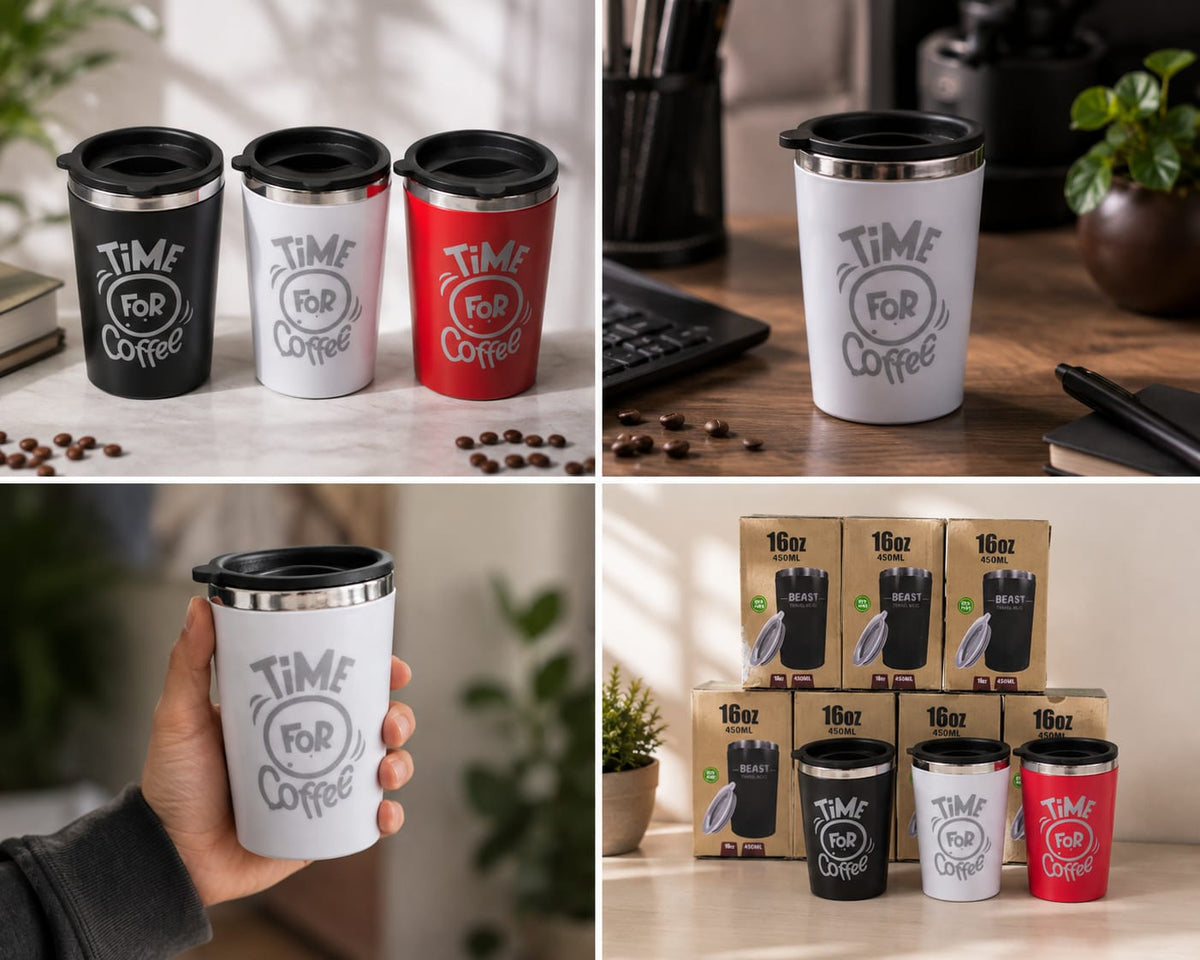 BEAST MUG 450ml Coffee Mugs Stainless Steel 450ml Coffee Cups with Lid Time For Coffee Mugs