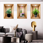 3Pcs Wooden Flower Stickers Natural Wall Decor