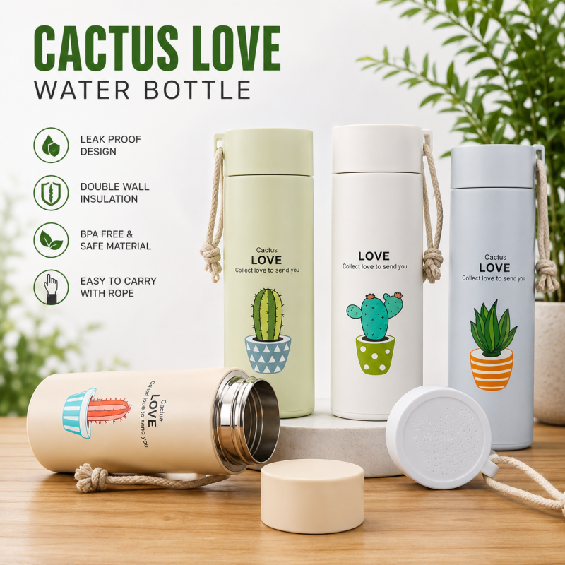 CACTUS WATER BOTTLE Cactus Water Bottle - Insulated for Ultimate Freshness - Perfect for School, Gym, and Office Use